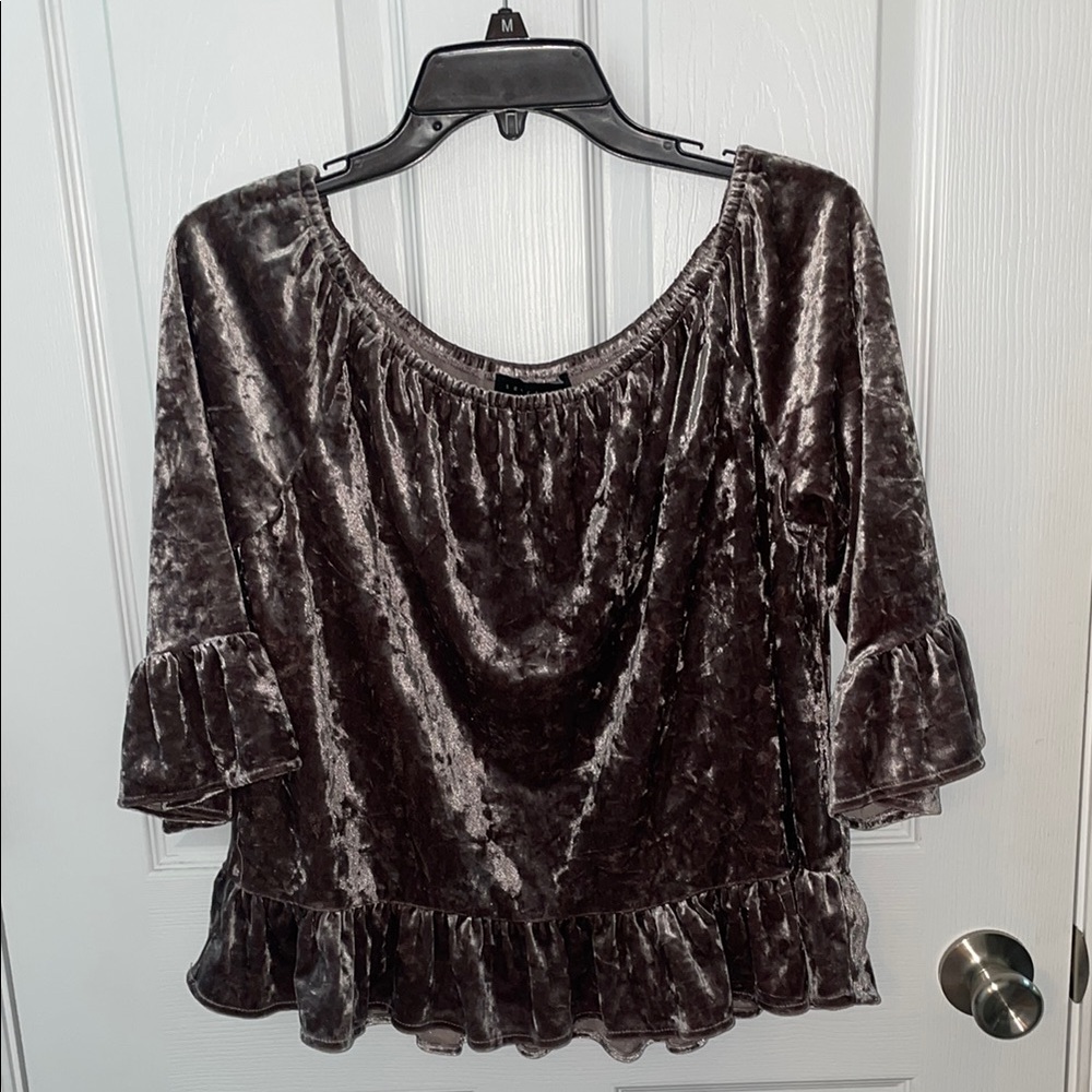 Sanctuary Velvet Ruffle Taupe Velvet Top